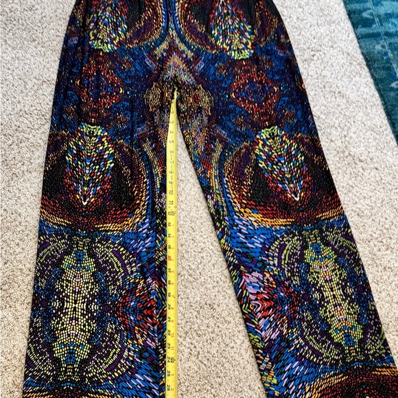Bohemian Officecore 2X Plus Size Women Wide Leg Pull On Pants Colorful Print - Picture 4 of 7